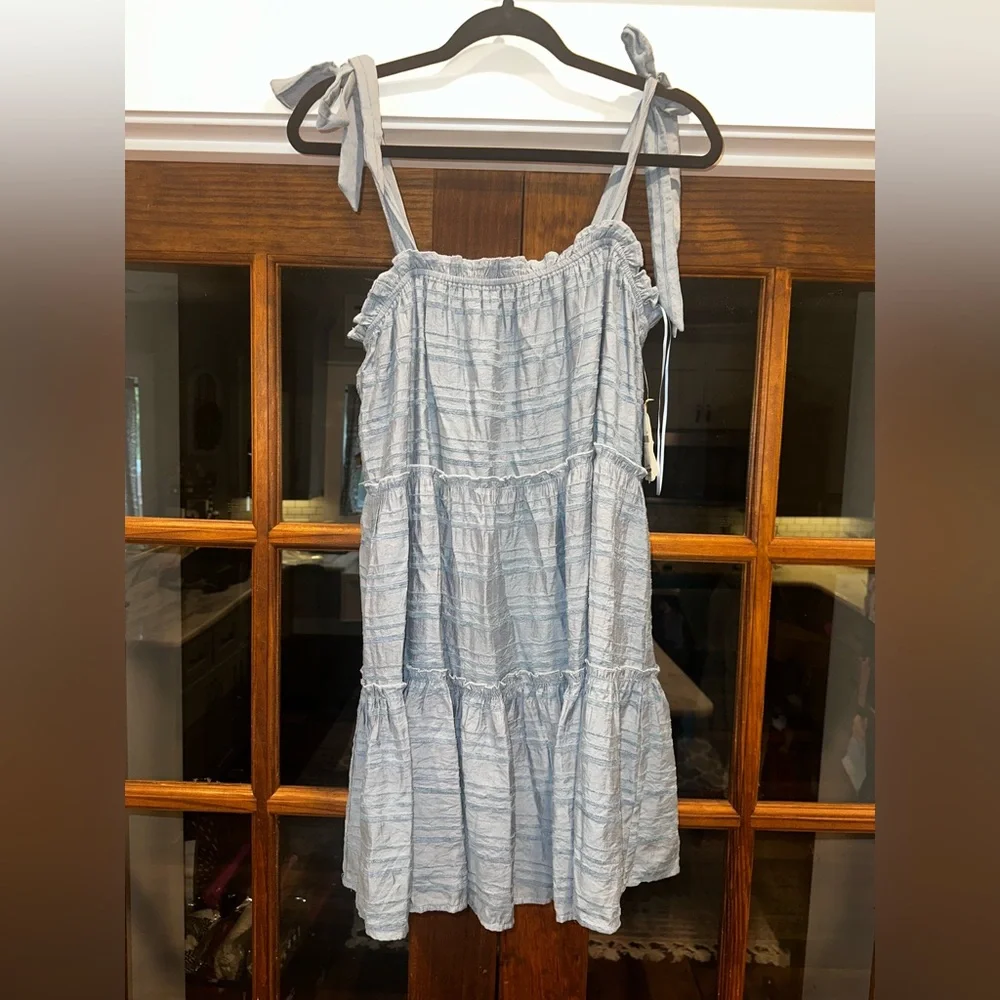 NWT Altar’d State Size Medium Blue‎ Textured Striped Tie Straps Dress - Picture 2 of 14